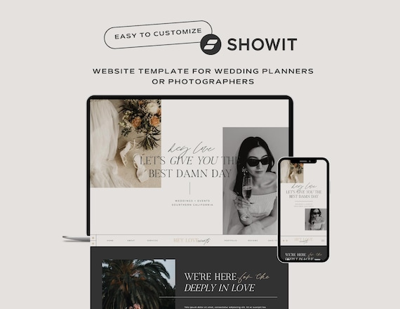 Showit Website Template for Wedding Planner or Photographer. DIY Affordable Show It One Page Landing Page Website Customize Make Your Own.