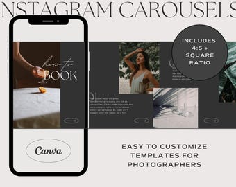 Moody Wedding Photographer Instagram Carousel Templates for Canva (PDF)