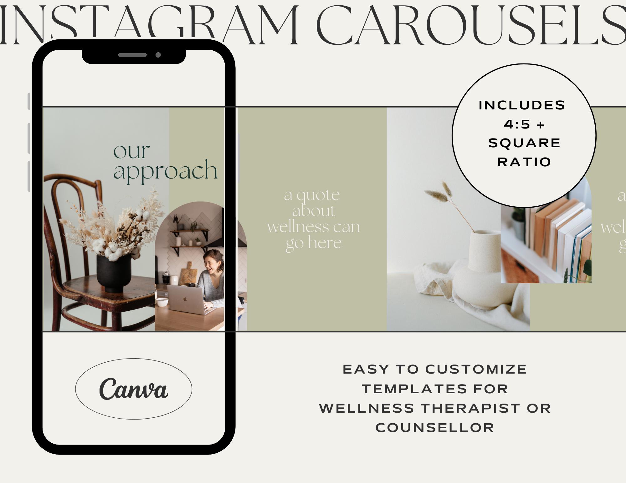 Carousel Instagram IG NEW 4:5 Templates for Canva Therapist Wellness ...
