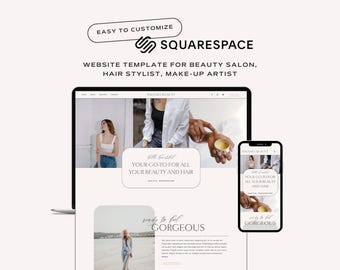 Plantilla de sitio web de Squarespace para salón de belleza, spa, peluquería, uñas, estilista, maquillaje y estética. Diseño de una página DIY, económico y con motor de fluidos.