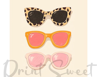 Poster of elegant sunglasses art, vintage sunglasses illustration, sophisticated sunglasses print, sunglasses wall art