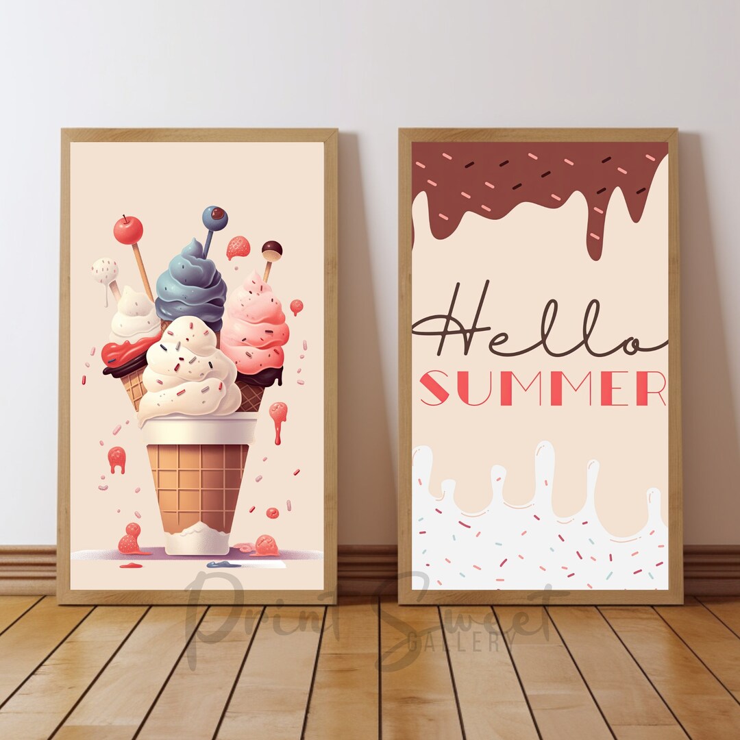 Ice Cream Cone Artwork,ice Cream Illustration,hello Summer Digital ...