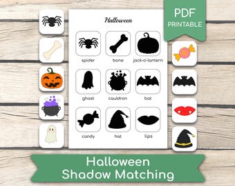 Juego de emparejar sombras de Halloween, actividad preescolar (PDF para imprimir)