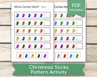 Attività con modello di calzini natalizi: attività di apprendimento prescolare (PDF stampabile)