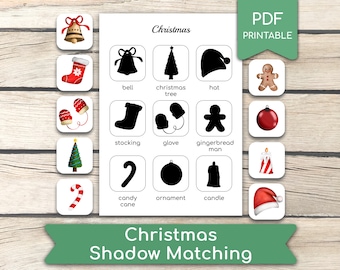 Christmas Shadow Matching Game: Preschool Kindergarten Activity (PDF Printables)