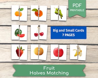 Fruit (Real Pictures) Halves Matching Game: Preschool Learning Activity (PDF Printables)