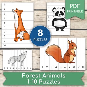 Forest Animals 1-10 Puzzles, Forest Animals Activity, Forest Animals Puzzles, Number Sequence, Busy Book Pages, Pdf Printables