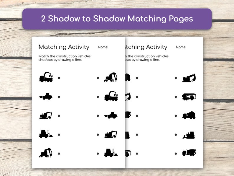 Construction Vehicles Matching Activity 5 Different Types Worksheet ...