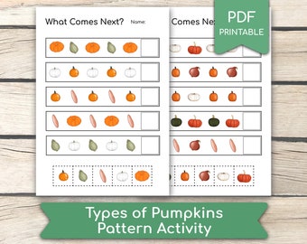 Pumpkin Types Pattern Worksheet: Preschool Learning Activity (PDF ...