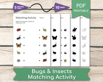 Bugs & Insects Matching Activity: Preschool Learning Worksheet (PDF Printables)
