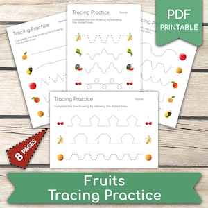 Preschool Line Tracing Practice, Fruits (Real Pictures) Pre-Writing Activities • 8 Pages Preschool Handwriting, Homeschool Activities