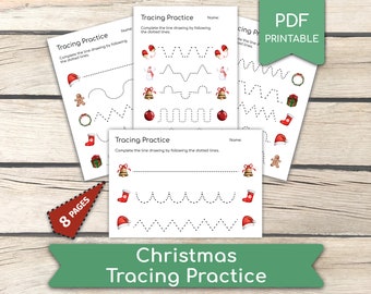 Preschool Line Tracing Practice, Christmas Pre-Writing Activities • 8 Pages Preschool Handwriting, Homeschool Activity, Preschool Curriculum