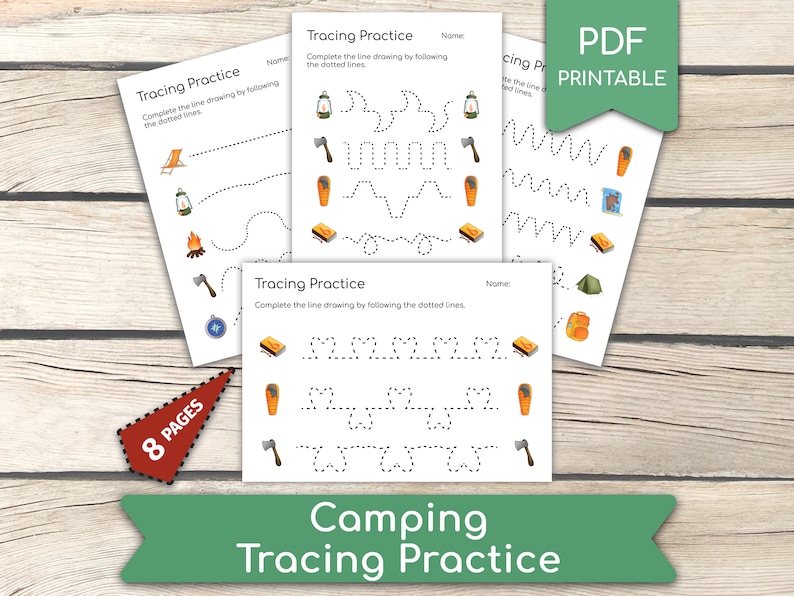Preschool Line Tracing Practice, Camping Prewriting Activities • 8