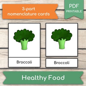 Tarjetas de alimentos saludables, tarjetas de 3 partes sobre alimentos saludables, tarjetas de 3 partes, tarjetas didácticas sobre nomenclatura, alimentos saludables para preescolar, aprenda sobre alimentos saludables
