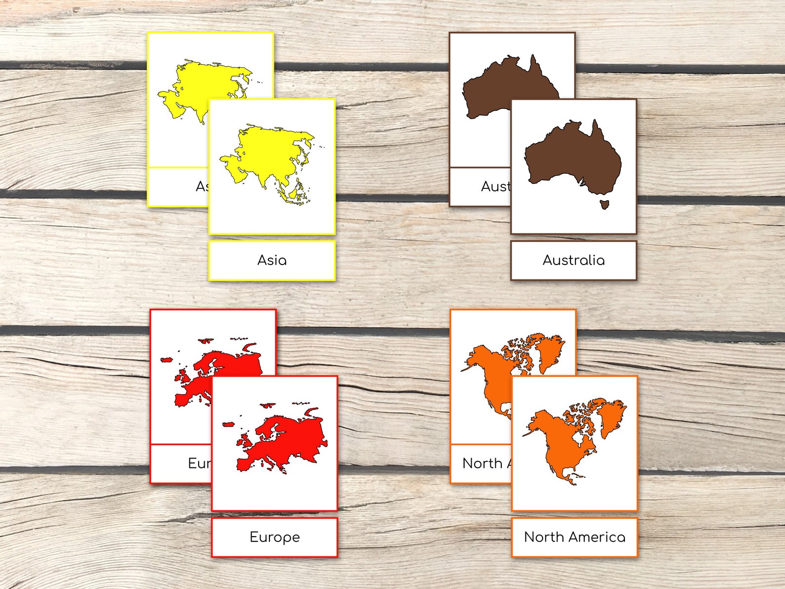 Continents Montessori Cards, Continents Cards, 3-part Cards ...