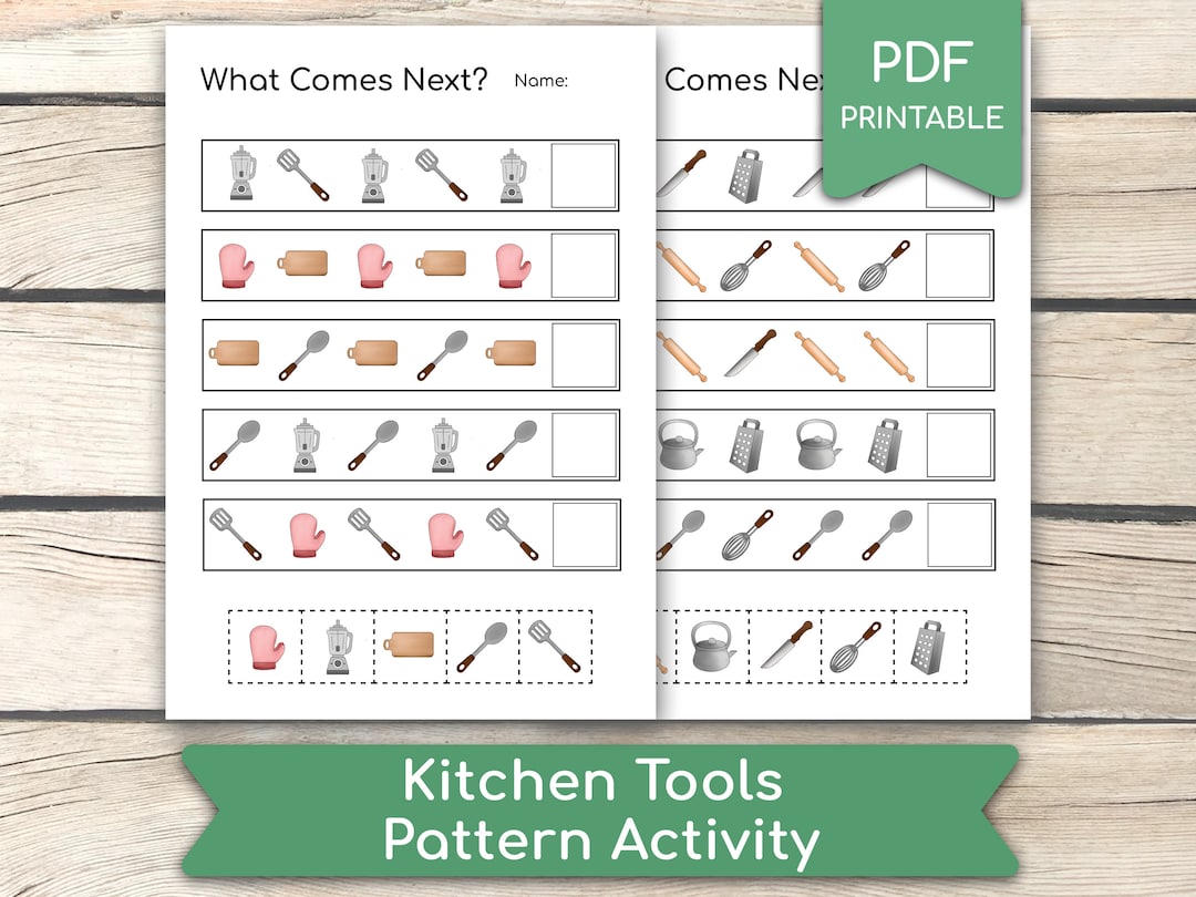 Kitchen Tools Pattern Worksheet: Preschool Learning Activity (PDF ...
