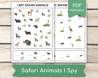 Safari Animals I Spy Worksheet: Preschool Activity (PDF Printables)