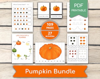 Pumpkin Bundle Preschool Activity Set: Montessori Learning (PDF Printables)