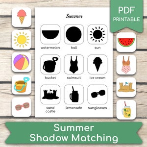 Summer Shadow Matching Game, Summer Worksheet, Matching Activity, Educational Preschool, Busy Book Pages, Pdf Printables