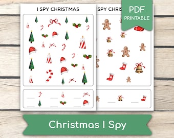 Christmas I Spy Worksheet: Kids Activity, Preschool Kindergarten Activity (PDF Printables)
