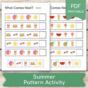 Summer WHAT COMES NEXT? Worksheet, Pattern Activity, Educational Preschool, Homeschool Learning, Preschool Activity, Busy Book Pages