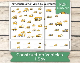 Construction Vehicles I Spy Worksheet: Preschool Learning (PDF Printables)