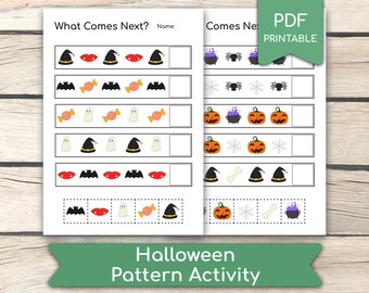 Halloween WHAT COMES NEXT? Worksheet, Pattern Activity, Educational Preschool, Homeschool Learning, Preschool Activity, Busy Book Pages