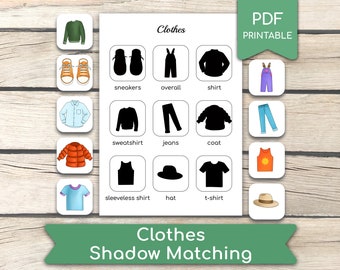 Clothes Shadow Matching Game: Preschool Learning Activity (PDF Printables)