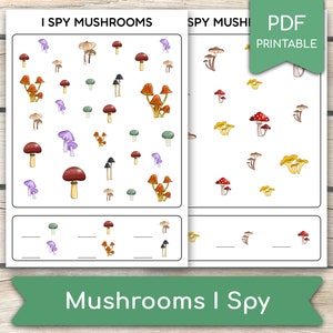 Mushrooms I Spy Worksheet, Mushrooms Activity, Mushrooms I Spy, I Spy Activity, Educational Preschool, Busy Book Pages, Pdf Printables