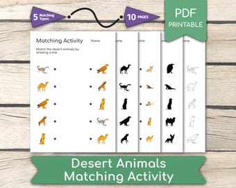 Desert Animals Activity 5 Different Types Worksheet • 10 Pages, Preschool Education, Homeschool, Kindergarten, Busy Book Pages