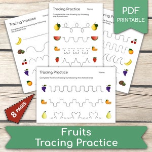 Preschool Line Tracing Practice, Fruits  Pre-Writing Activities • 8 Pages Preschool Handwriting, Homeschool Activities, Preschool Curriculum