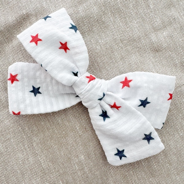 Stars 4th of July Nylon Baby Bow Fourth of July Bow Infant USA Star Bow Summer Patriotic Bow Baby Red White Blue Headband Girl Bow America