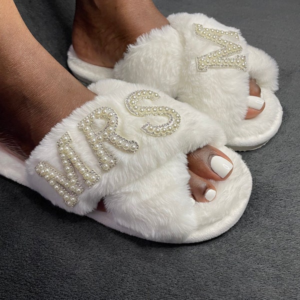 Fluffy Personalised Bridal Slippers