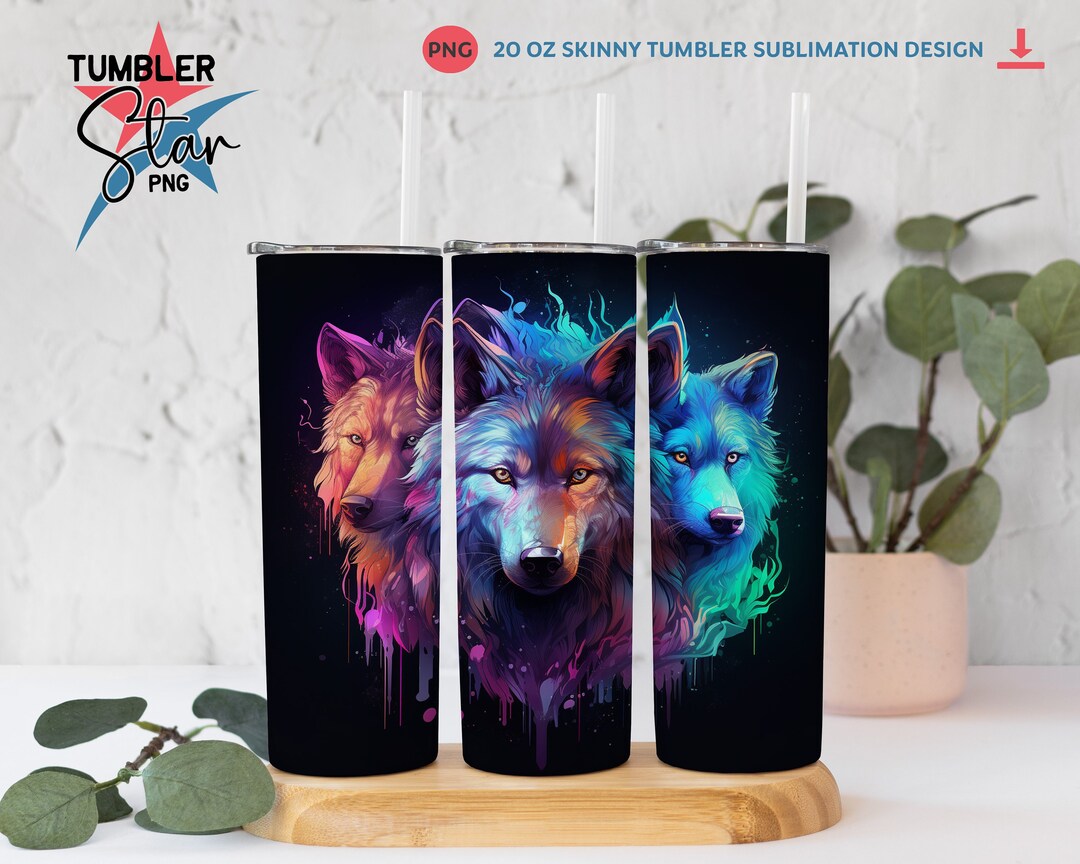 Neon Wolf Sublimation Tumbler Png 20 Oz Skinny Tumbler Wrap - Etsy