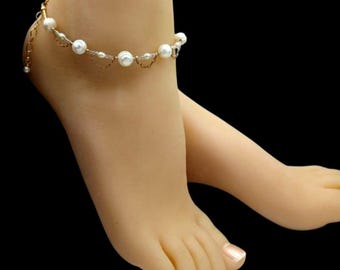 アンクレット、パール付きゴールドフィルドチェーン