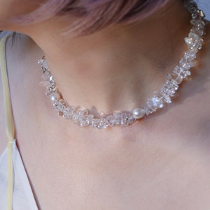 White Crystal Pearl Choker: Sterling Silver Gemstone Necklace