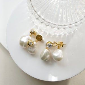 Versatile Baroque Pearl Ear Jacket – Pair with Sparkling Studs. Wedding Jewelry. Bridal Shower Gift. Perfect Gift for Her. DL-FE-S012