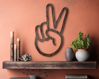 Peace Sign Hand wall decor | flower power room sign | boho hippie oak wood