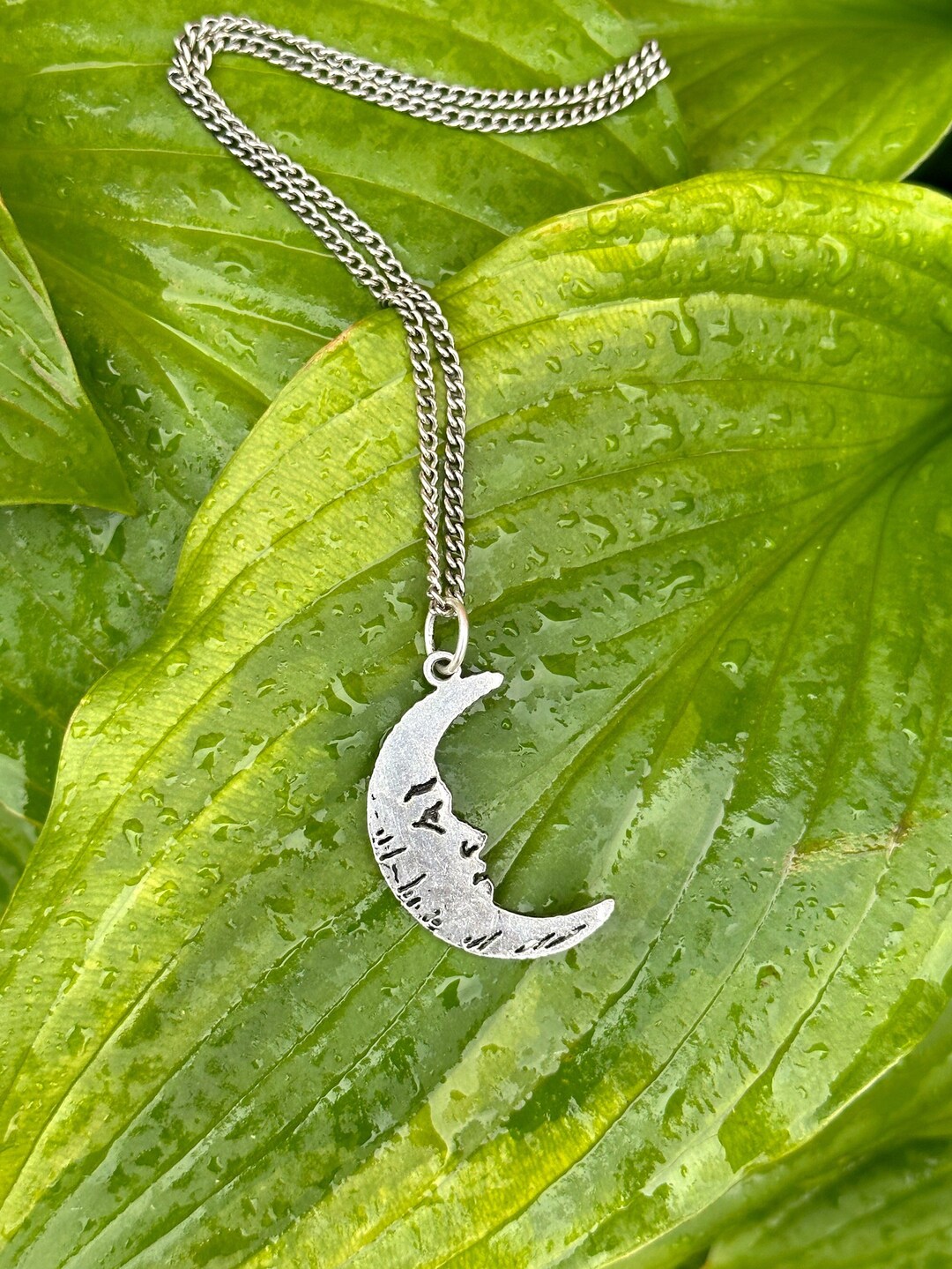 Vintage Moon Face Necklace Dark Academia Necklace Celestial Necklace