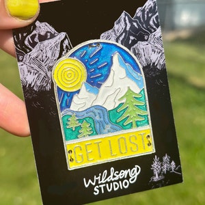 Get Lost Cold Enamel Pin | Sew On Pin | Handmade Pin | Adventure Pin | Mountain Forest Pin | Nature Pin