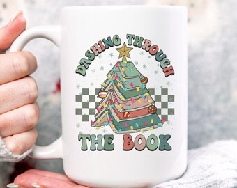 Bookish Christmas Tree Mug, Holiday Book Lover Gift