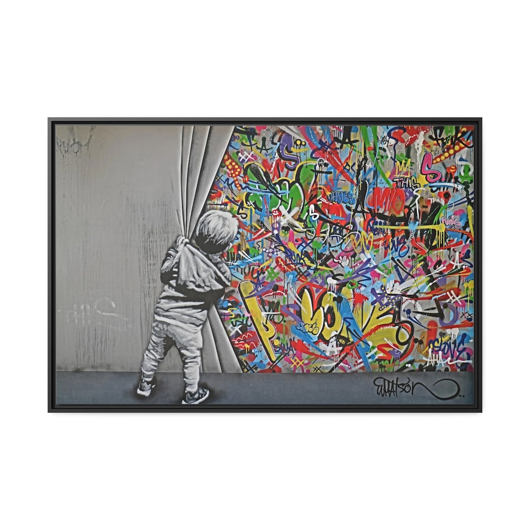 Banksy Behind the Curtain Canvas Banksy Poster Banksy Art Etsy