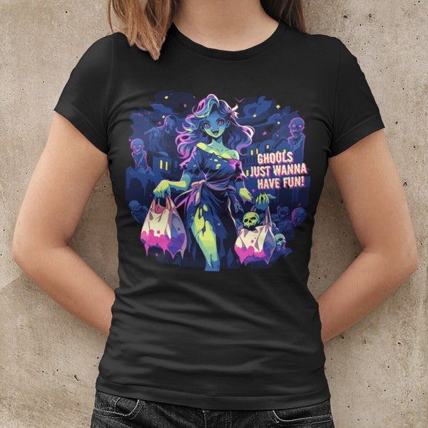 Ghouls Just Wanna Have Fun TShirt for Women and Men Halloween T-Shirt Zombie Lover Gift Neon Synthwave Cyberpunk Psychobilly Punk