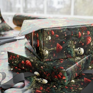 Mushrooms and Skulls in the forest with Flora and Flowers Gift Wrap Wrapping Paper for Xmas Birthdays and All Occasions