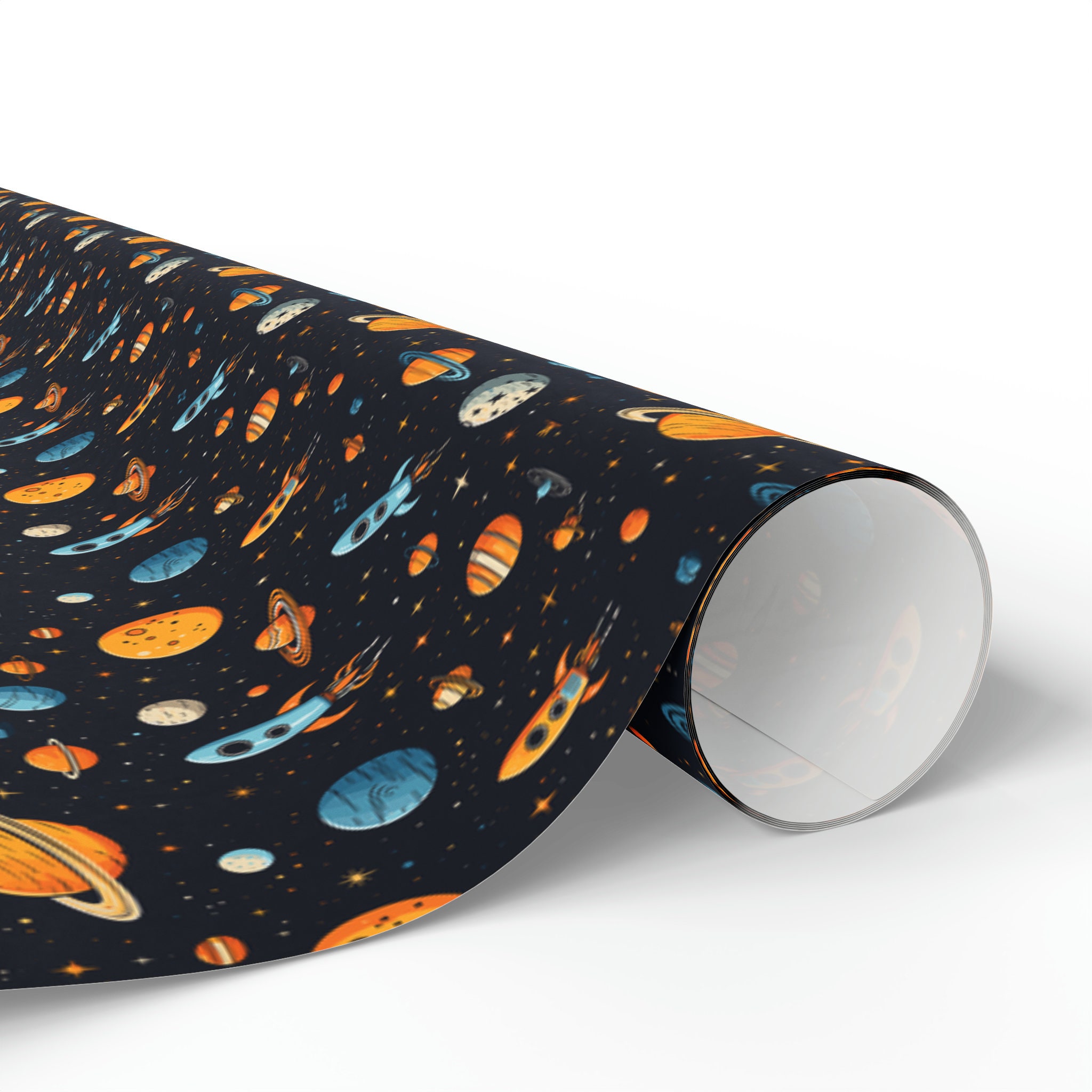 Rocket Ships Planets and Stars Space Themed Birthday Gift Wrap Galaxy ...