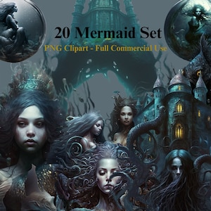 Meerjungfrau Clipart, Dark Fantasy Meerjungfrau Clipart PNG, Hexen PNG, Scrapbook, Junk Journal, Papier Handwerk Scrapbooking, volle kommerzielle Nutzung