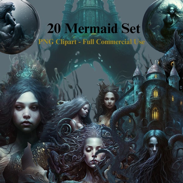 Mermaid Clipart, Dark Fantasy Mermaid clipart PNG, Witches PNG, Scrapbook, Junk Journal, Paper Crafts Scrapbooking, Full Commercial Use