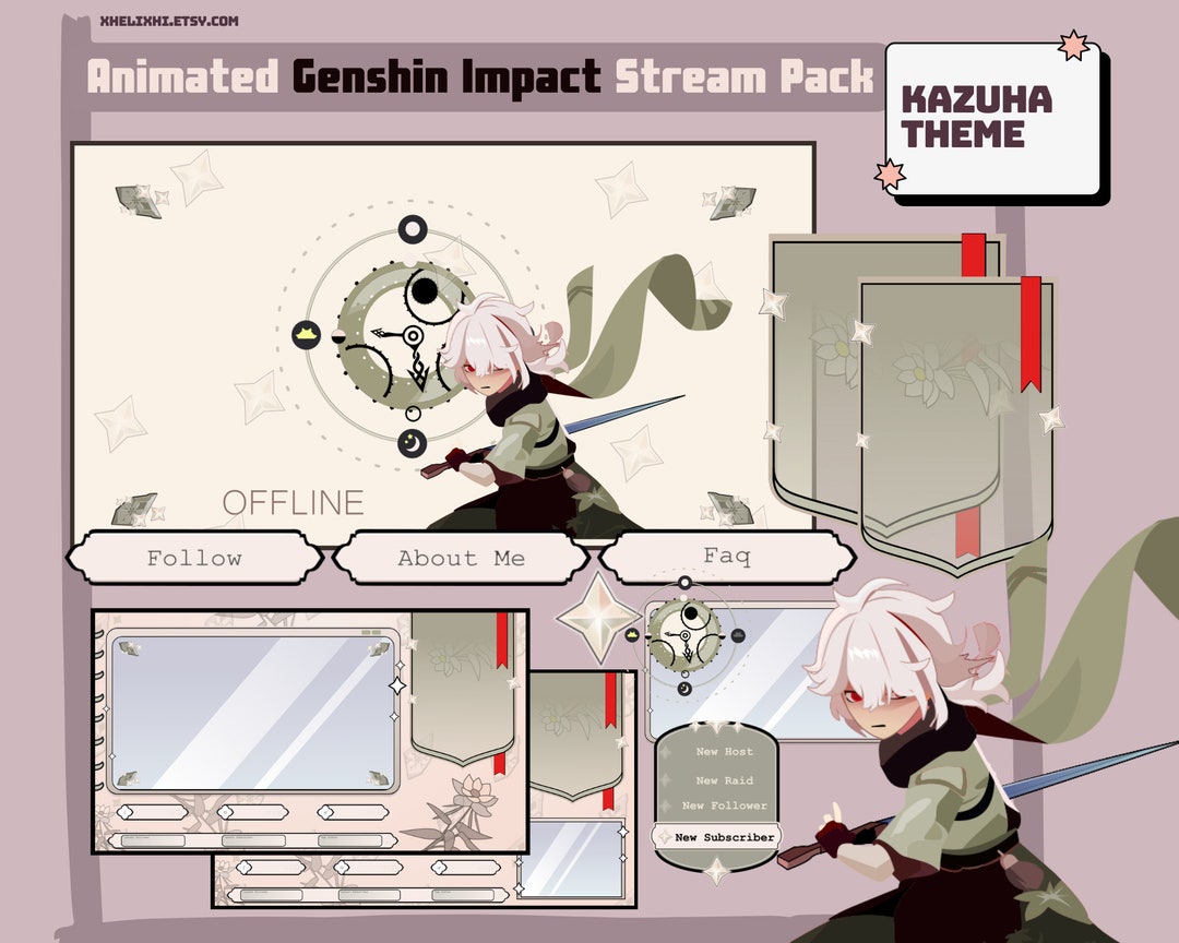 Cosy Boho Stream Overlay Pack, Genshin Impact Stream Overlay, Anime