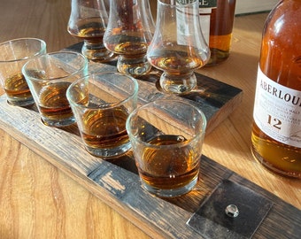 Vassoio da degustazione fatto a mano con doghe in botte di whisky - Degustazione di bourbon
