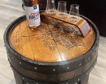 Custom Whiskey Barrel End Table: Handcrafted Rustic Furniture